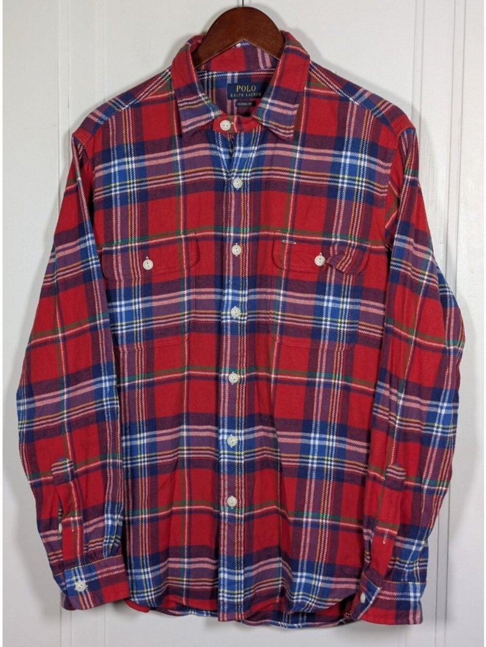 Polo Ralph Lauren Flannel Shirt Mens Sz Large Red Blue Classic Cabin Lumberjack